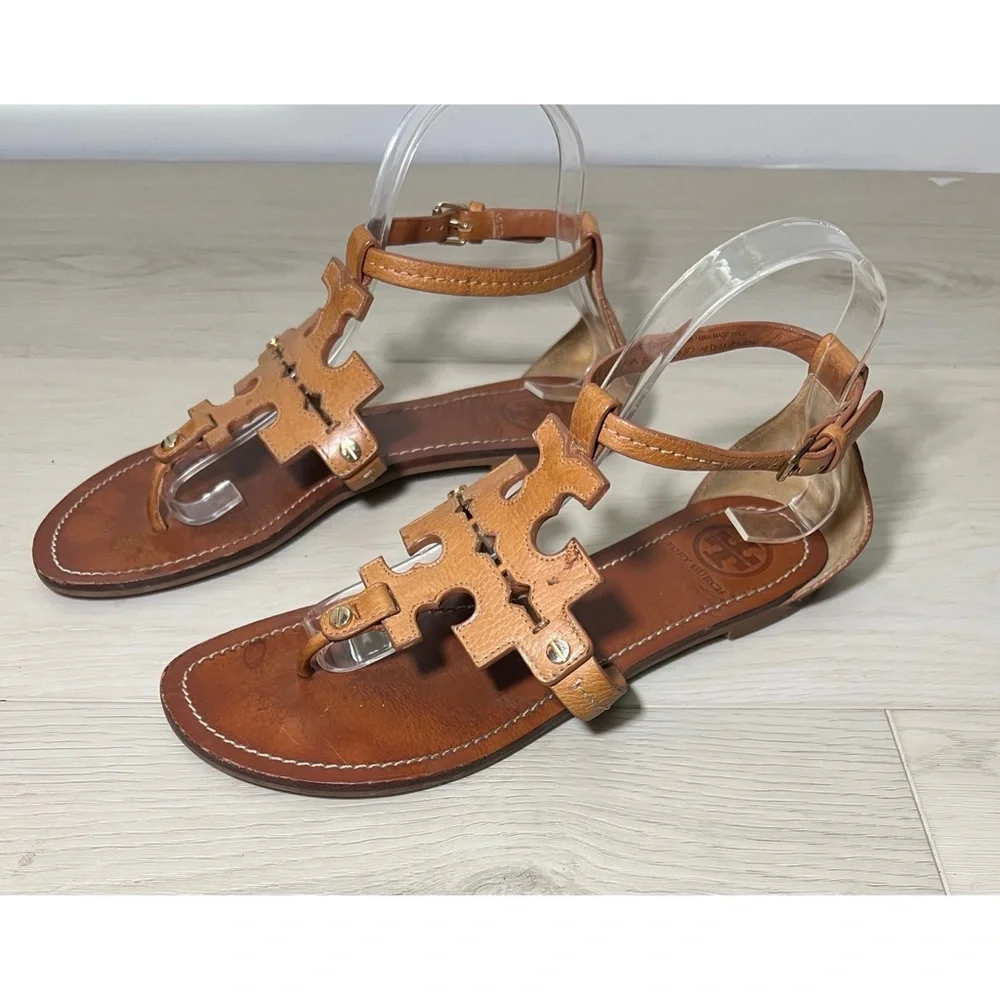 ++Tory Burch Phoebe Flat Thong Sandal Tan Leather.Sz 8